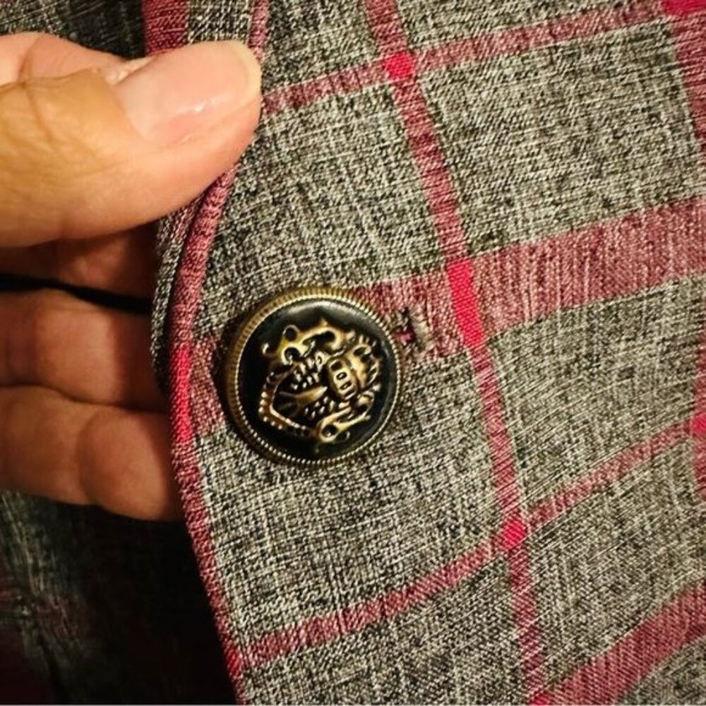 Women’s Oversized Plaid Blazer Gray & Hot Pink Size Large - Picture 5 of 9
